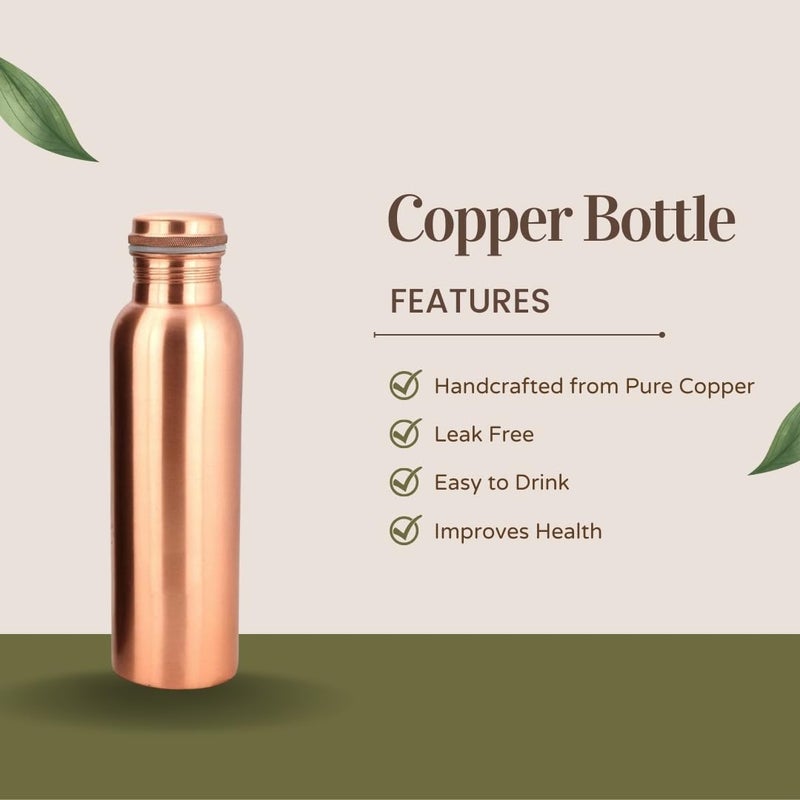 Perilla Home Pure Copper Water Bottle 34 Oz Leak Proof 100% Pure - Ayurvedic Copper Vessel - Drink More Water And Enjoy The Health Benefits Immediately - For Gym, Yoga Bottle (Plain) - Image 2